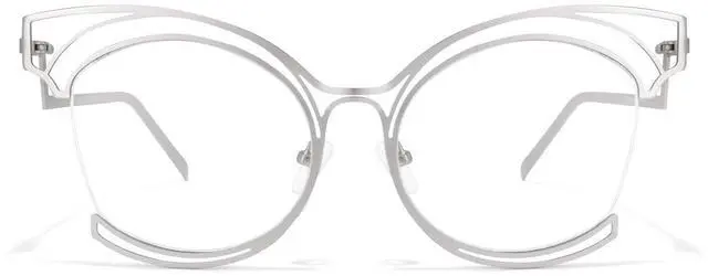 Alt view image 2 of 5 - Vooglam Oversize Cat Eye Non Prescription Glasses with HD Clear Lens for Women in Silver Metal Frame Maggie GM0340