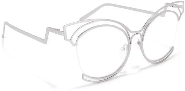 Alt view image 5 of 5 - Vooglam Oversize Cat Eye Non Prescription Glasses with HD Clear Lens for Women in Silver Metal Frame Maggie GM0340
