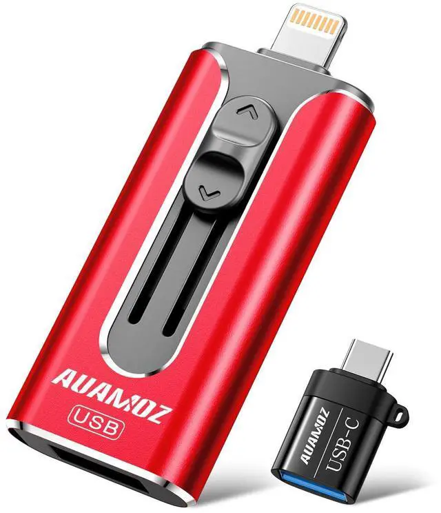 Main image of AUAMOZ 256GB Flash Drive Intended for iPhone, Memory Stick Storage Files Photos Videos Backup, Compatible with iPhone iPad Android PC, Plug and Play, No Application Required (Red)
