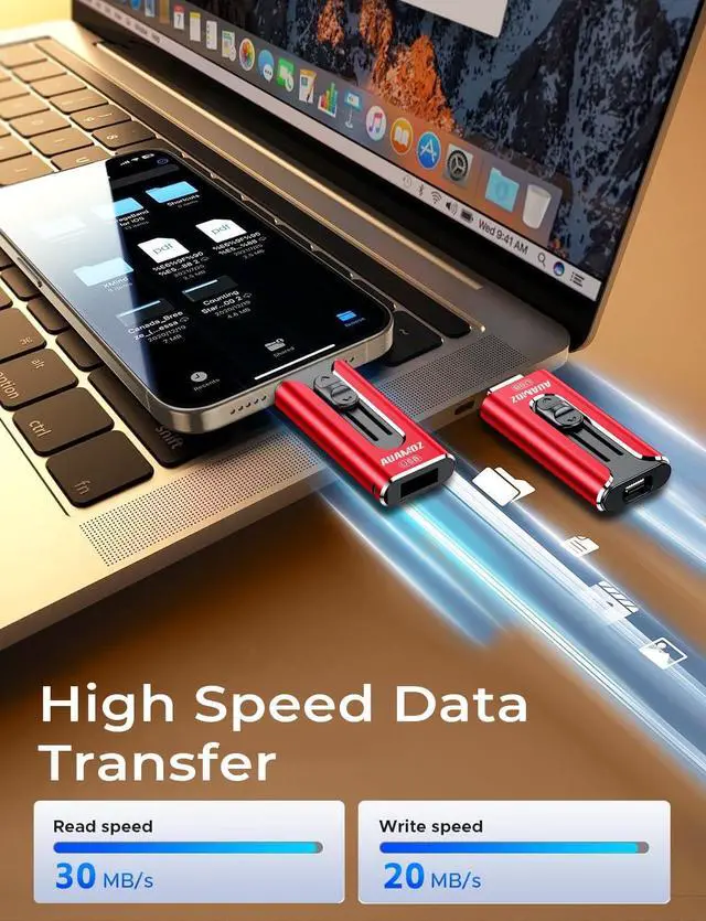 Alt view image 3 of 5 - AUAMOZ 256GB Flash Drive Intended for iPhone, Memory Stick Storage Files Photos Videos Backup, Compatible with iPhone iPad Android PC, Plug and Play, No Application Required (Red)