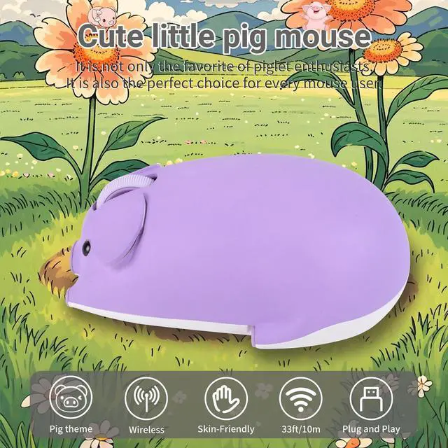 Alt view image 4 of 5 - elec Space Cute Pig Design Wireless Mouse Dual Mode Bluetooth & USB Mouse, Silent Operation, Ergonomic, Perfect for Laptops & PCs, Ideal Gift for Animal Lovers and Family(Purple)