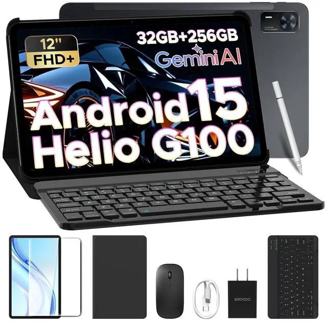 Main image of DOOGEE Tab E3+ Android 15 Tablet,Helio G100 Octa-Core,12 inch Tablet,32GB+256GB/TF 2TB,90Hz Display,8800mAh,Tablets with Keyboard,Pen, Mouse & Case,13MP+5MP,Gemini AI/Dual SIM/Face ID/OTG/GPS,Black