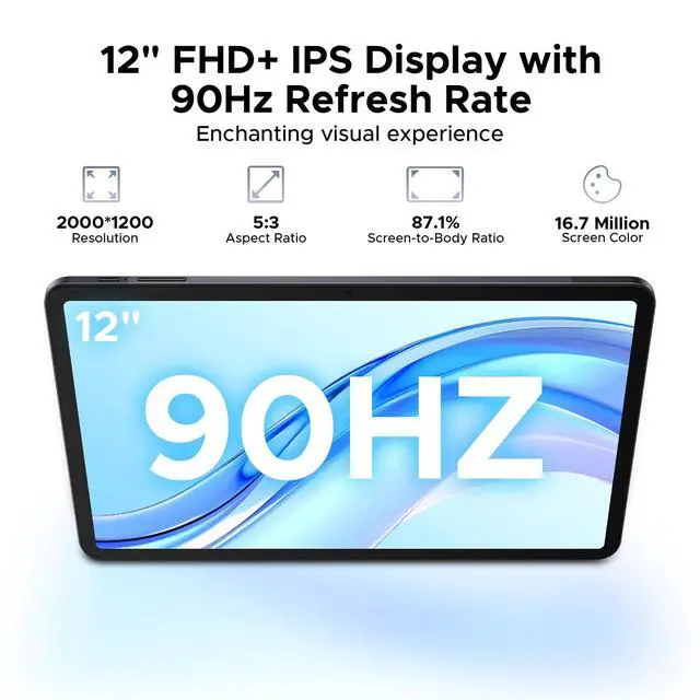 Alt view image 2 of 5 - DOOGEE Tab E3+ Android 15 Tablet,Helio G100 Octa-Core,12 inch Tablet,32GB+256GB/TF 2TB,90Hz Display,8800mAh,Tablets with Keyboard,Pen, Mouse & Case,13MP+5MP,Gemini AI/Dual SIM/Face ID/OTG/GPS,Black