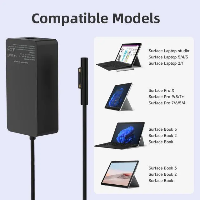 Alt view image 3 of 5 - 102W 15V 6.33A Surface Laptop Charger for Microsoft Surface Book 2/3, Surface Laptop 2/3/4/5, Surface Pro 5/6 /7/8/9, Surface Go 2/3 Power Supply with USB 5V 1.5A