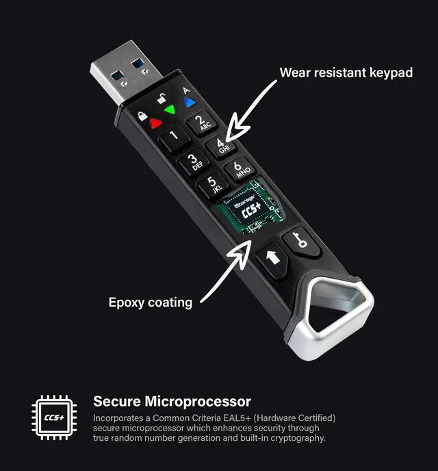 Alt view image 4 of 5 - iStorage datAshur PRO2 512 GB | Secure Flash Drive | FIPS 140-2 Level 3 Certified | Password protected | Dust/Water-Resistant