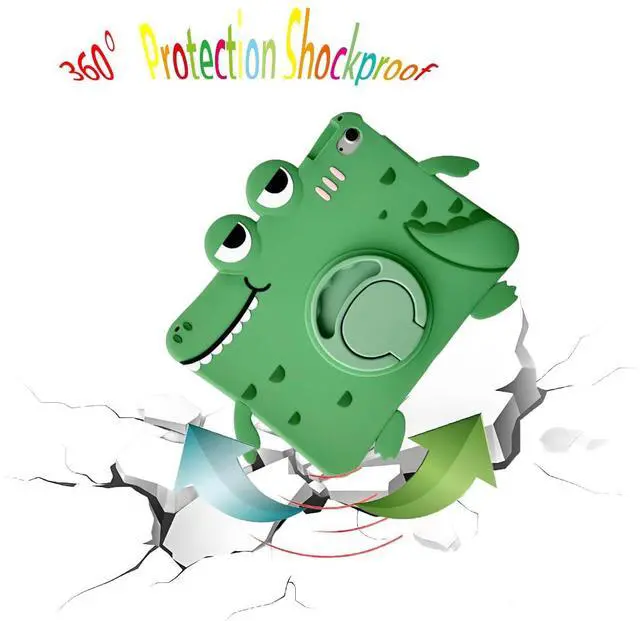 Alt view image 4 of 5 - Green Dinosaur Kids Case with Strap for iPad 10th Generation 10.9 inch 2022,3D Kawaii Cute Cool 360 Rotation Kickstand Dinosaur Kids Girls Boys Women Soft Silicone Case with Cat Kickstand
