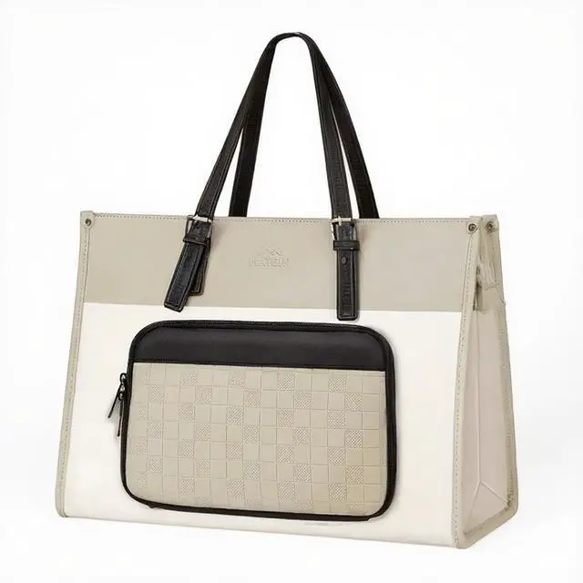 Main image of MATEIN Laptop Work Bag with Lunch Compartment, 15.6 Inch Laptop Handbags for Women, PU Leather Briefcase with Leakproof Lunch Box, Large Capcity Business Professional Tote for Teacher, Beige Brown