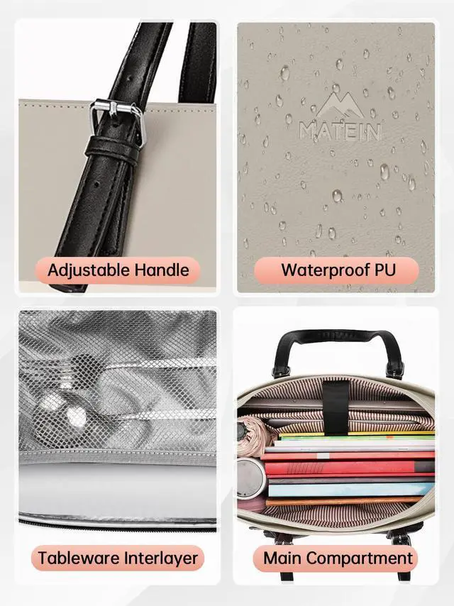 Alt view image 5 of 5 - MATEIN Laptop Work Bag with Lunch Compartment, 15.6 Inch Laptop Handbags for Women, PU Leather Briefcase with Leakproof Lunch Box, Large Capcity Business Professional Tote for Teacher, Beige Brown