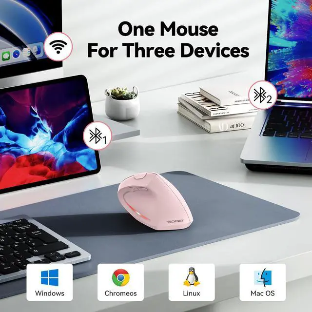 Alt view image 2 of 5 - TECKNET Ergonomic Mouse, Wireless Bluetooth Vertical Mouse, 4800 DPI Optical Tracking, 6 Adjustable DPI, Quiet Clicks, 2.4GHz with USB A Receiver, 12 Months Battery, 6 Buttons, Wide Compatibility