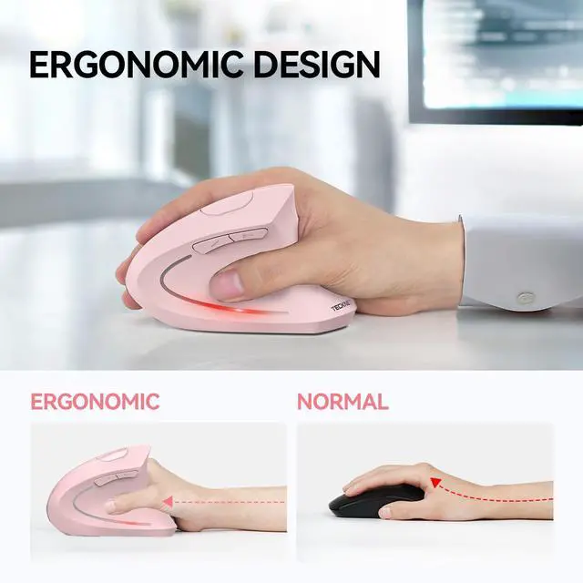 Alt view image 5 of 5 - TECKNET Ergonomic Mouse, Wireless Bluetooth Vertical Mouse, 4800 DPI Optical Tracking, 6 Adjustable DPI, Quiet Clicks, 2.4GHz with USB A Receiver, 12 Months Battery, 6 Buttons, Wide Compatibility