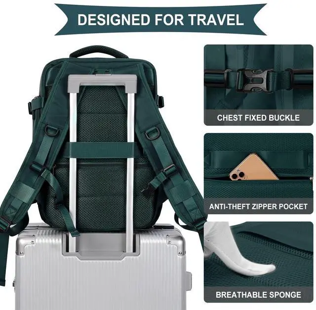 Alt view image 5 of 5 - Large Travel Backpack Women, Carry On Backpack,Hiking Backpack Waterproof Outdoor Sports Rucksack Casual Daypack with USB Charging Port Shoes Compartment, Dark Blue