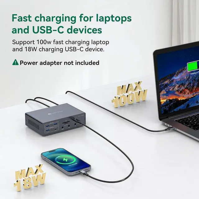 Alt view image 5 of 5 - JCYMELE Thunderbolt Docking Station 3 Monitors 4K@60Hz for M1 M2 M3 M4 MacBook Pro/Air with DisplayLink Technology, 19 in 1 USB C Dock with 2 HDMI & 2 DisplayPort, PD 100W, QC 18W, USB 3.2 10 Gbps