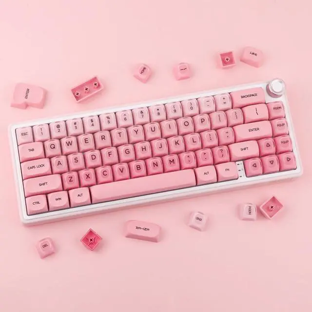 Alt view image 2 of 5 - Hyekit PBT Keycaps MOA Profile Liquid Foundation Cute Keycaps 132 Keys Semi-Translucent Matte Crystalsi Keycap Set for Cherry MX Magnetic Switches Mechanical Keyboard (Pink)