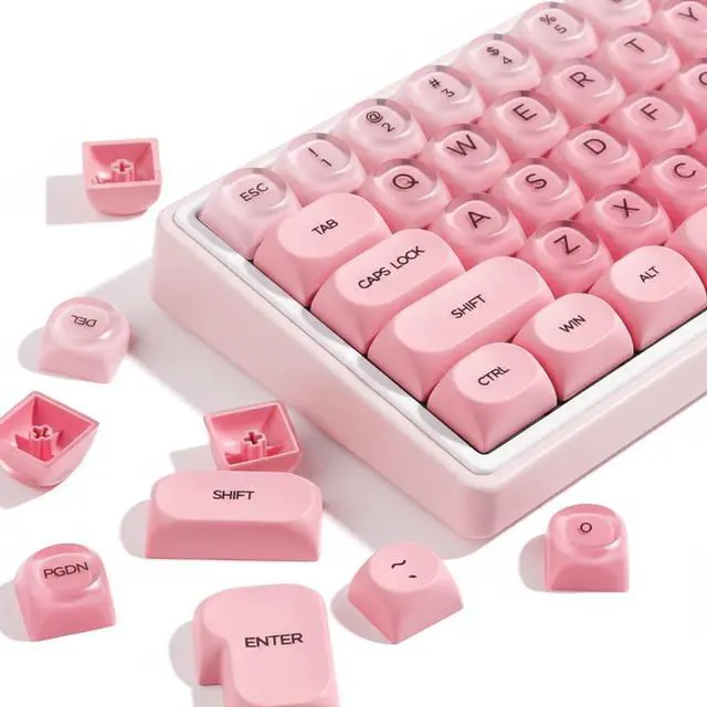 Main image of Hyekit PBT Keycaps MOA Profile Liquid Foundation Cute Keycaps 132 Keys Semi-Translucent Matte Crystalsi Keycap Set for Cherry MX Magnetic Switches Mechanical Keyboard (Pink)