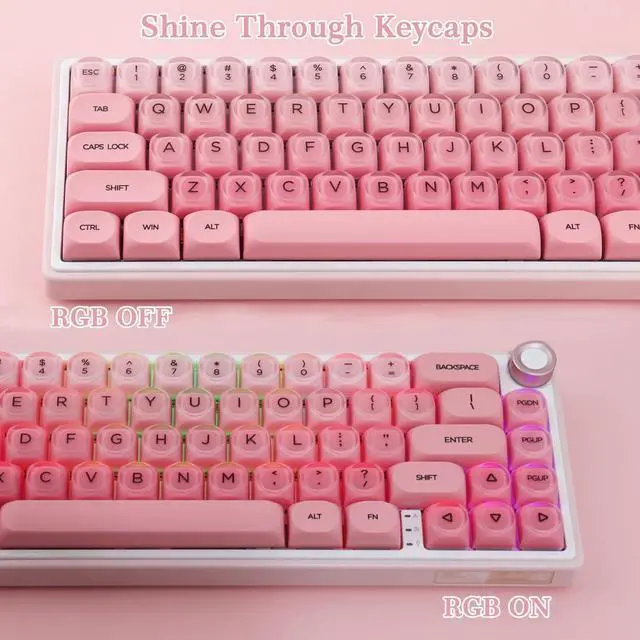 Alt view image 3 of 5 - Hyekit PBT Keycaps MOA Profile Liquid Foundation Cute Keycaps 132 Keys Semi-Translucent Matte Crystalsi Keycap Set for Cherry MX Magnetic Switches Mechanical Keyboard (Pink)