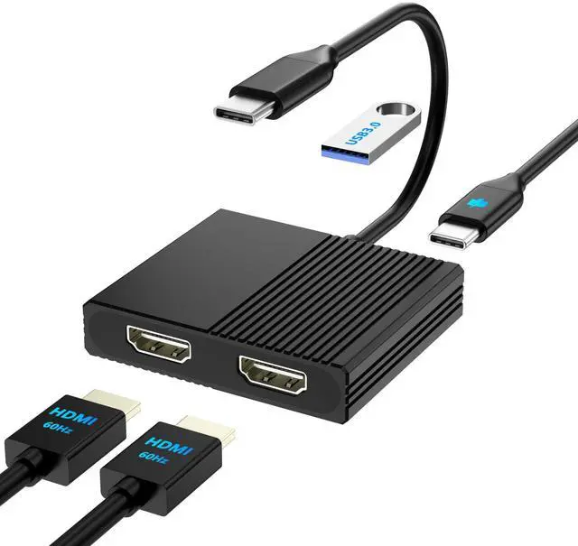 Main image of HDMI Splitter for Dual Monitors, 4K@60Hz USB C to Dual HDMI Adapter for Dell/HP/Mac Laptops with PD, USB3.0, Double HDTV Adapter for 2 Monitors, HDTV Splitter Extended Display, USB-C Hub Multiport