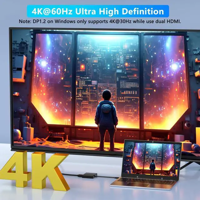 Alt view image 4 of 5 - HDMI Splitter for Dual Monitors, 4K@60Hz USB C to Dual HDMI Adapter for Dell/HP/Mac Laptops with PD, USB3.0, Double HDTV Adapter for 2 Monitors, HDTV Splitter Extended Display, USB-C Hub Multiport