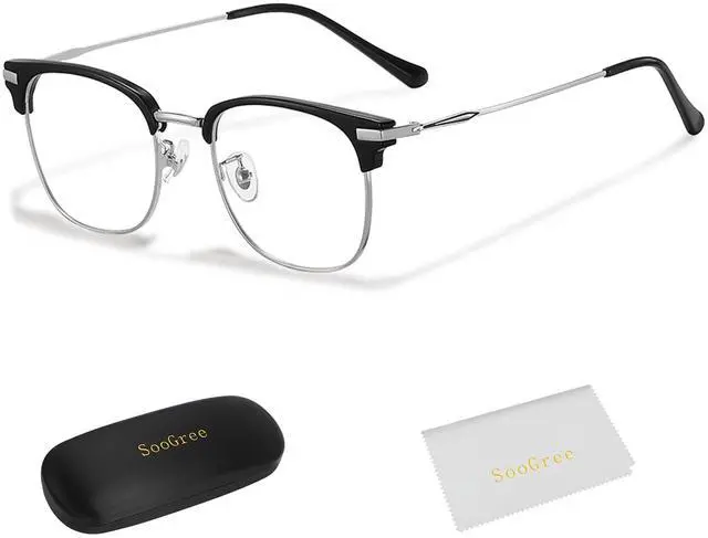 Main image of SooGree Blue Light Blocking Glasses Men Women Anti Blu-Ray Clear Gaming Glasses Half Frame UV 400 Anti Eyestrain Computer (Black Silver)