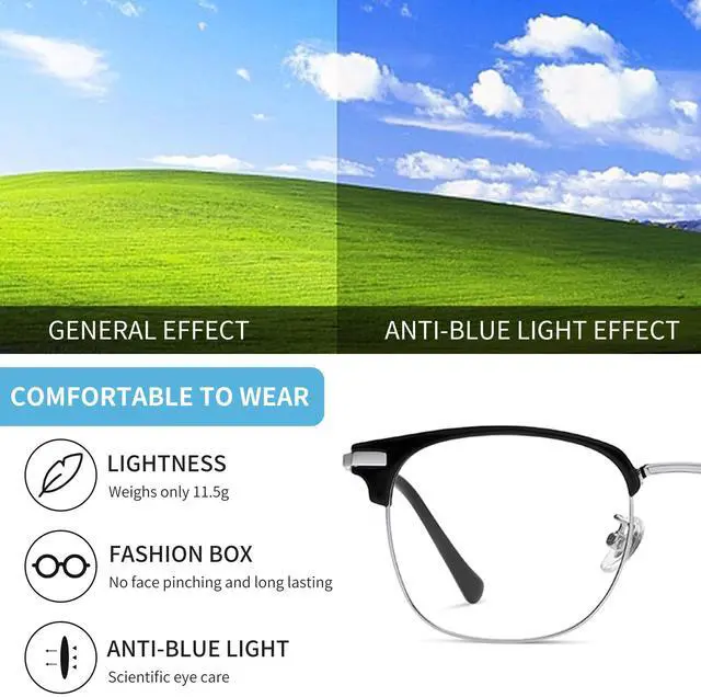 Alt view image 4 of 5 - SooGree Blue Light Blocking Glasses Men Women Anti Blu-Ray Clear Gaming Glasses Half Frame UV 400 Anti Eyestrain Computer (Black Silver)
