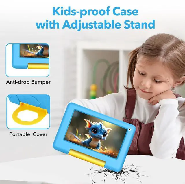 Alt view image 4 of 5 - Kids Tablet 7IN Children Tablets for Kids 3-7 Android Tablet for Toddler Boys Girls, Educational Toddler Tablets with WIFI Touch Screen, Dual Camera, Kids Learning APP for Child Ages 3 to12 (Blue)