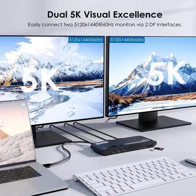 Alt view image 3 of 5 - WAVLINK DisplayLink Docking Station Dual 5K, USB-C Dock for Mac M1/M2/M3/M4 & Windows, 14-in-1 with 100W Laptop Charging, 2 DP/2 HDMI 4K, SD/TF, 5 USB Ports, Ethernet, Audio