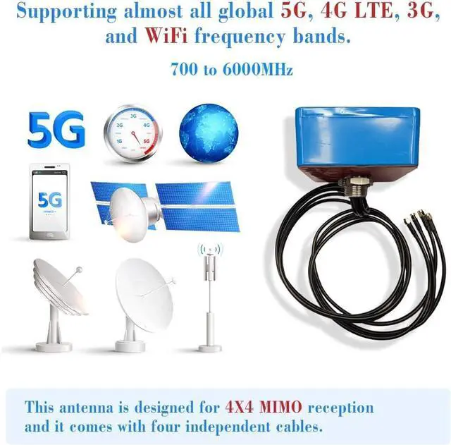 Alt view image 4 of 5 - Maswell 4X4 MIMO 5G External Antenna, Omni 700-6000MHz | 4G+ LTE-A 5G NR 5G | WiFi 6 Bluetooth | Screw Adhesive Mount, SMA Male 3dBi Low Gain Outdoor for IoT M2M, NOT for Boosting