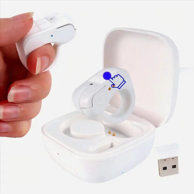 Main image of Mini Bluetooth Wireless Mouse - Dual Mode Finger & Ring Touchpad Design, Rechargeable with Charging Case for PC, Laptops, Tablets & Smartphones  Ideal for Remote Control, Page Turning, and Travel (W)