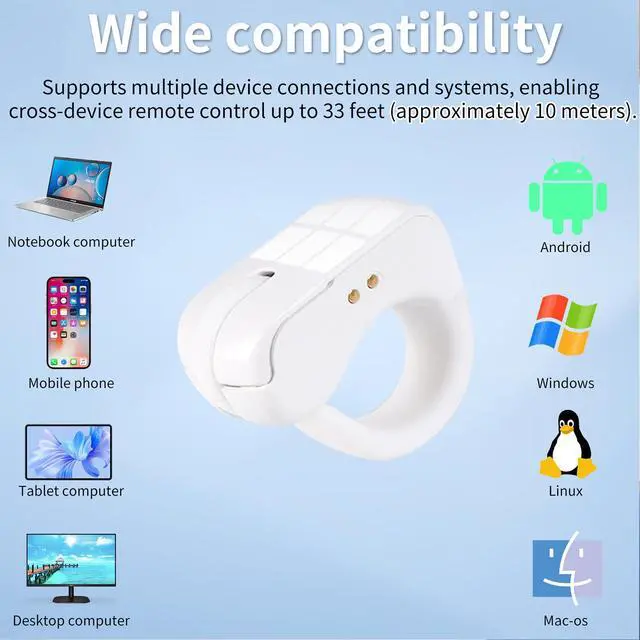 Alt view image 4 of 5 - Mini Bluetooth Wireless Mouse - Dual Mode Finger & Ring Touchpad Design, Rechargeable with Charging Case for PC, Laptops, Tablets & Smartphones  Ideal for Remote Control, Page Turning, and Travel (W)