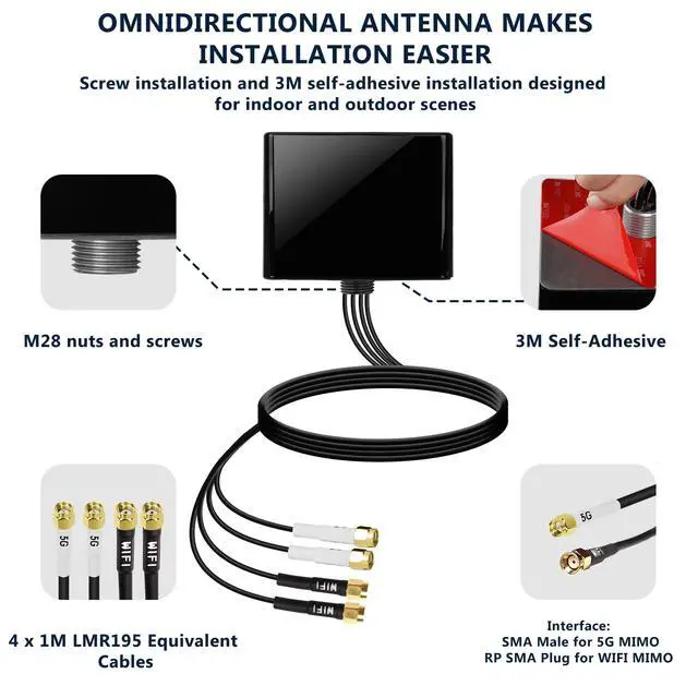 Alt view image 5 of 5 - Maswell 2X2 5G MIMO 2X2 WIFI7 Antenna 600MHz~8.0GHz Antenna Cellular 5G 4G LTE 3G WiFi6E UWB and GSM Screw Mount Cubic Antenna SMA Male RP SMA Plug Waterproof