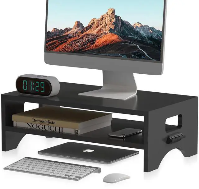Main image of Pholiten Monitor Stand Riser, Desktop Stand, Computer Stand, Ergonomic Design, Two-Level Design, Desktop Organization, Keyboard Smartphone Storage, Printer Stand, Display Stand, 16.5 x 9.3 x 5.6
