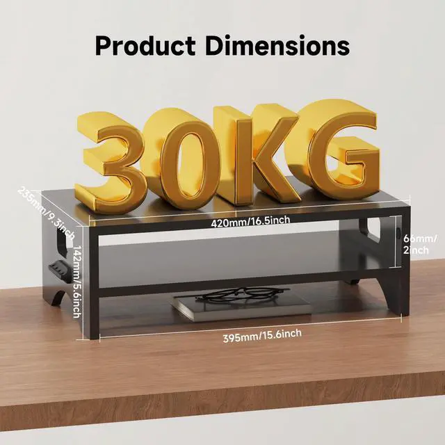 Alt view image 2 of 5 - Pholiten Monitor Stand Riser, Desktop Stand, Computer Stand, Ergonomic Design, Two-Level Design, Desktop Organization, Keyboard Smartphone Storage, Printer Stand, Display Stand, 16.5 x 9.3 x 5.6