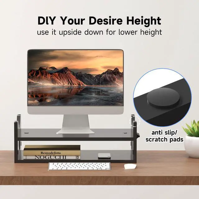 Alt view image 5 of 5 - Pholiten Monitor Stand Riser, Desktop Stand, Computer Stand, Ergonomic Design, Two-Level Design, Desktop Organization, Keyboard Smartphone Storage, Printer Stand, Display Stand, 16.5 x 9.3 x 5.6