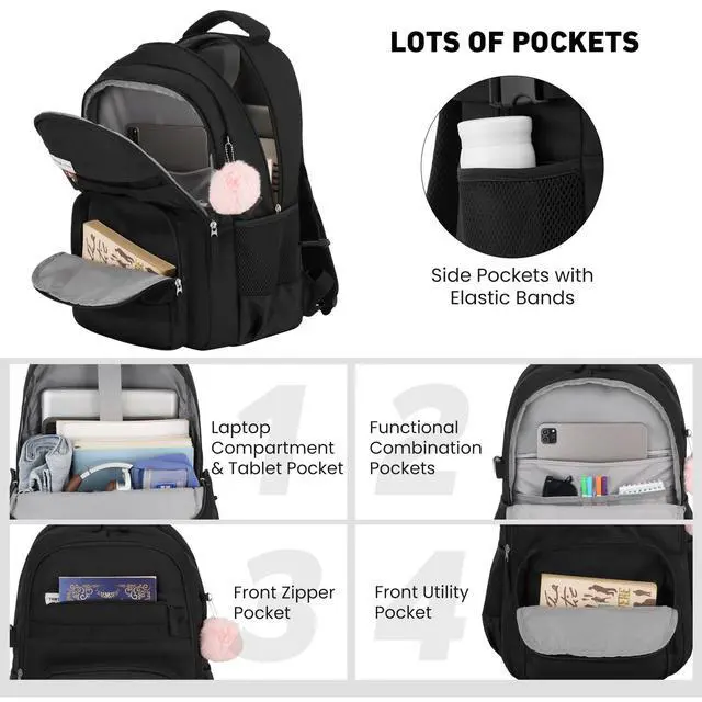 Alt view image 3 of 4 - YAMTION School Backpack for Teens, Laptop Backpack Fits 15.6Inch Notebook for Travel,Book Bags with Large Capacity,Casual Back Pack for Girls Middle and High School College