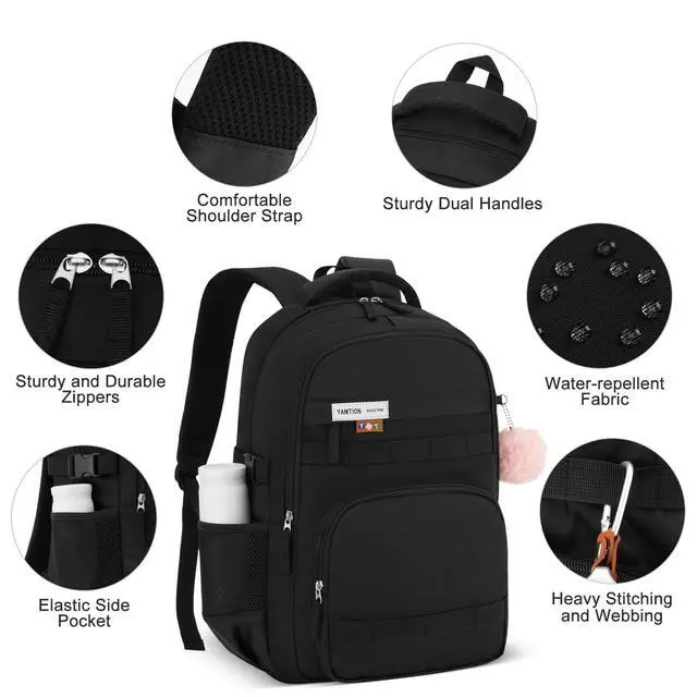 Alt view image 4 of 4 - YAMTION School Backpack for Teens, Laptop Backpack Fits 15.6Inch Notebook for Travel,Book Bags with Large Capacity,Casual Back Pack for Girls Middle and High School College