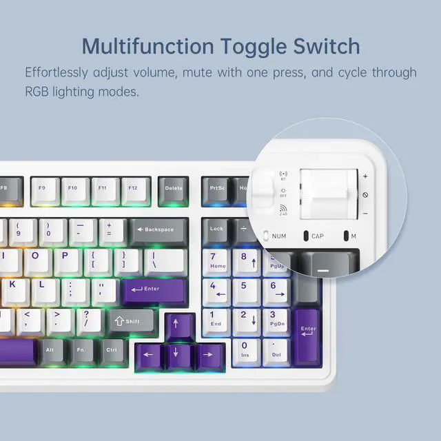 Alt view image 4 of 5 - Machenike KG98 Mechanical Keyboard,Hot Swappable Custom Gaming Keyboard,Pre-lubed Linear Switches,RGB Sidelit,Tri-Mode 98 Keys Compact Layout for Gaming/Typing/Win/Mac/PC