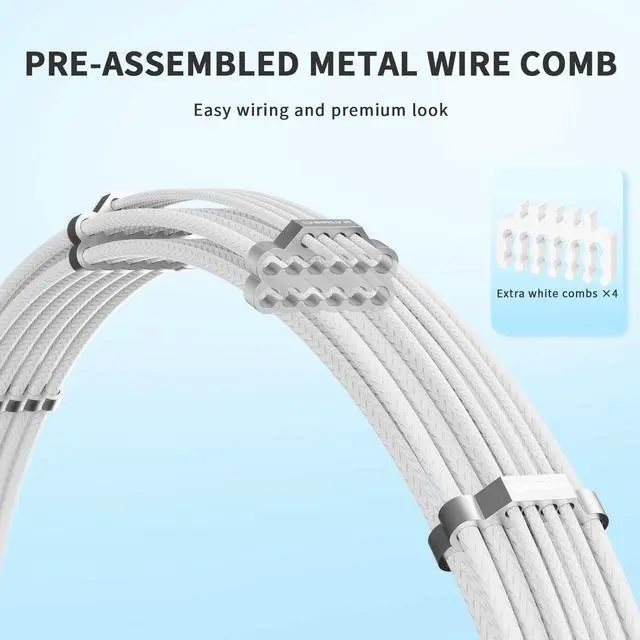 Alt view image 5 of 5 - SIRLYR 12V-2×6 PCIE 5.1 GPU Cable, 16 Pin 12VHPWR PSU Cable for ATX 3.1/3.0 Power Supply,600W Output for RTX 40/50 Series PC Setup 70cm White Nylon Braided with Alloy Wire Combs