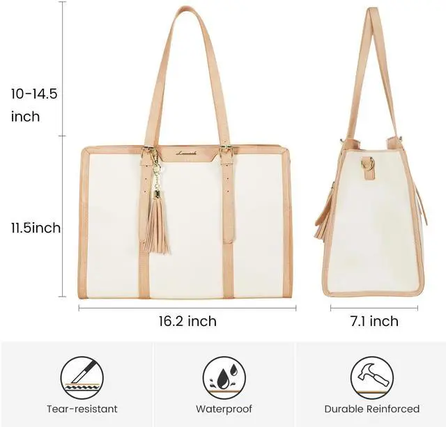 Alt view image 4 of 5 - LOVEVOOK Laptop Bag for Women 15.6 inch Lightweight Canvas Laptop Tote Bag, Large Capacity Computer bag with Clutch Purse for Business, Work, Office, Travel, SchoolPearl White & Beige15.6 Inch