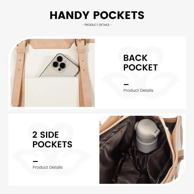 Alt view image 5 of 5 - LOVEVOOK Laptop Bag for Women 15.6 inch Lightweight Canvas Laptop Tote Bag, Large Capacity Computer bag with Clutch Purse for Business, Work, Office, Travel, SchoolPearl White & Beige15.6 Inch