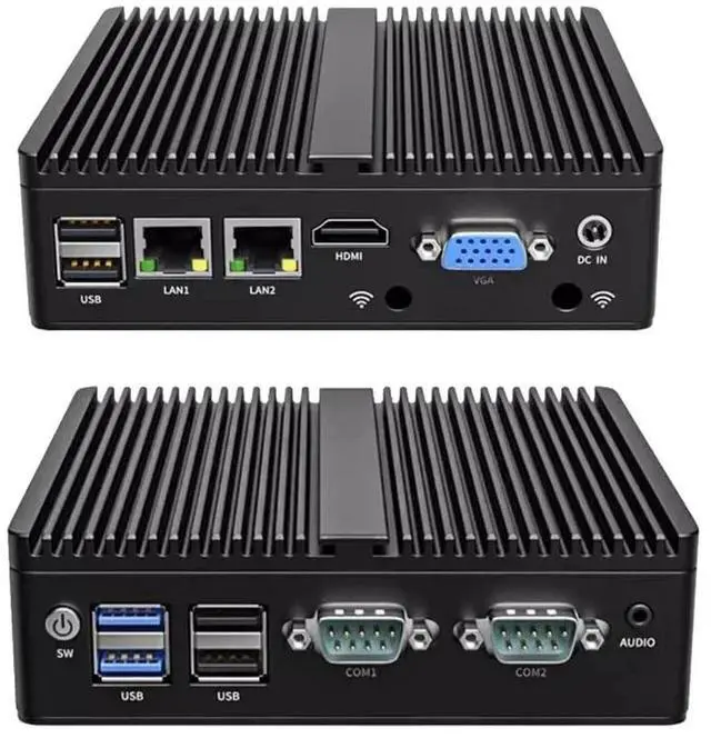 Alt view image 3 of 5 - Fanless Mini PC, Industrial PC, Mini Computer Celeron N4100,HD+VGA Dual Dispaly Output, 2 * 1000Mbps LAN,DDR4 1*M.2 nvme,USB3.0, COM, WiFi,4GB RAM 64GB SSD