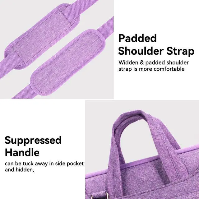 Alt view image 5 of 5 - Voova Laptop Bag 17 17.3 Inch Water-resistant Laptop Sleeve Case with Shoulder Straps & Handle, Computer Case Cover Slim Briefcase Compatible with 17-18 Hp Dell Asus Acer, Lavender