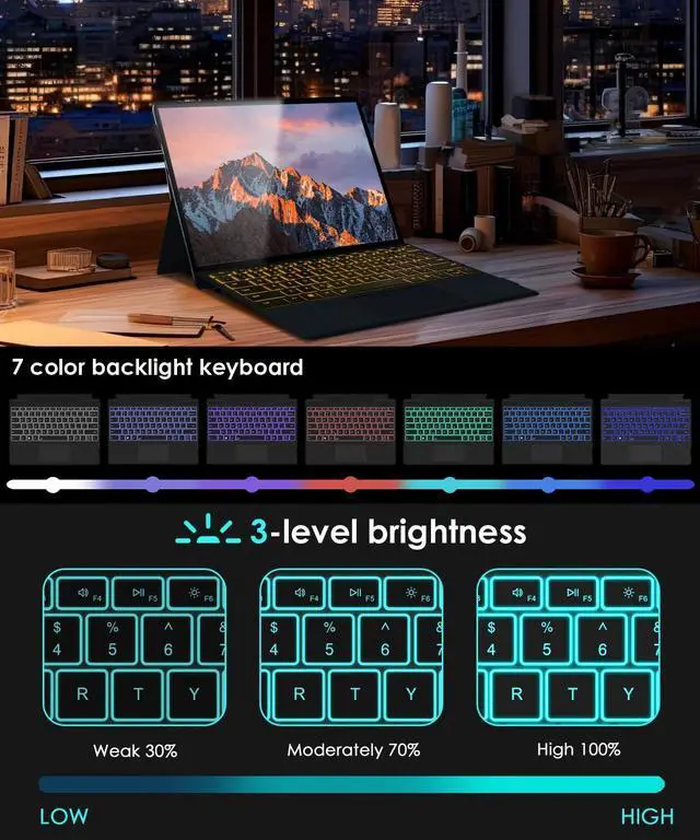 Alt view image 3 of 5 - Surface Pro Keyboard for Microsoft Surface Pro 7 Plus 7/6/5/4/3 12.3 inch, Wireless Type Cover with 7 Color Backlit, Bluetooth Ultra-Slim Portable Magnetic Keyboard with Trackpad, Rechargeable Battery