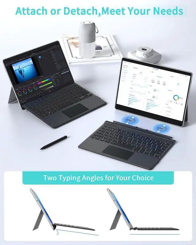 Alt view image 4 of 5 - Surface Pro Keyboard for Microsoft Surface Pro 7 Plus 7/6/5/4/3 12.3 inch, Wireless Type Cover with 7 Color Backlit, Bluetooth Ultra-Slim Portable Magnetic Keyboard with Trackpad, Rechargeable Battery