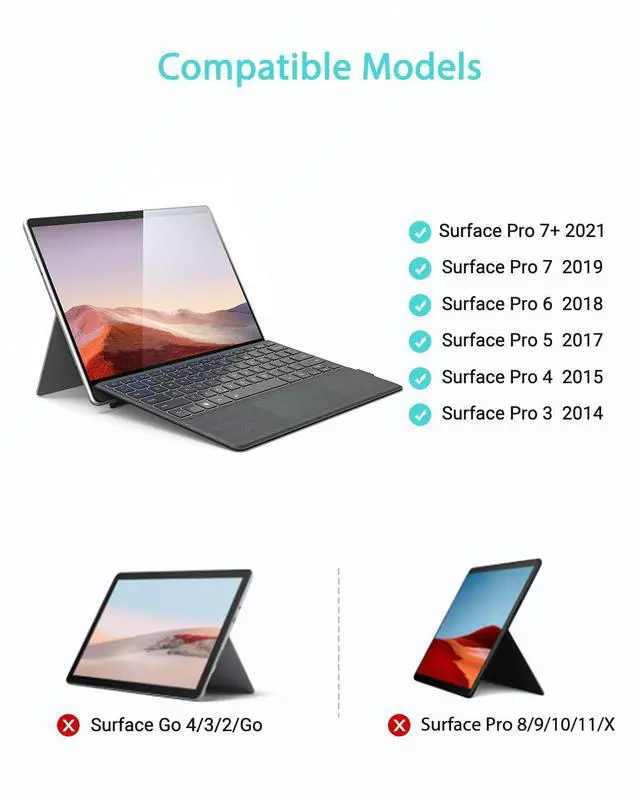 Alt view image 2 of 5 - Surface Pro Keyboard for Microsoft Surface Pro 7 Plus 7/6/5/4/3 12.3 inch, Wireless Type Cover with 7 Color Backlit, Bluetooth Ultra-Slim Portable Magnetic Keyboard with Trackpad, Rechargeable Battery