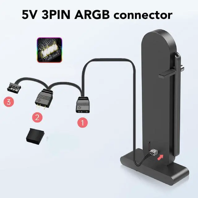 Alt view image 2 of 5 - Zunate ARGB GPU Support Bracket, 5V 3 Pin RGB GPU Stand Holder, RGB GPU Support Stand Video Card sag Holder, Adjustable Length and Height GPU Stand with Temperature Display for Computer