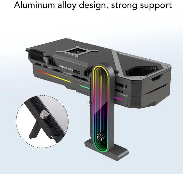 Alt view image 4 of 5 - Zunate ARGB GPU Support Bracket, 5V 3 Pin RGB GPU Stand Holder, RGB GPU Support Stand Video Card sag Holder, Adjustable Length and Height GPU Stand with Temperature Display for Computer