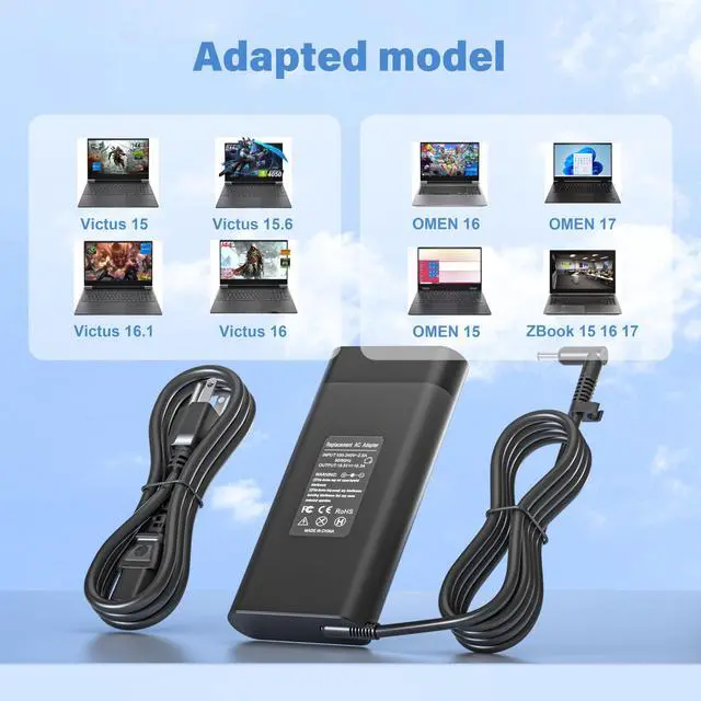 Alt view image 3 of 5 - 200W Laptop Charger for HP Victus Gaming 15 Charger 15.6 16 16.1 Omen Gaming 15 16 17 Zbook 17 G5 G6 G7 G8 G9 G10 Power Supply Cord