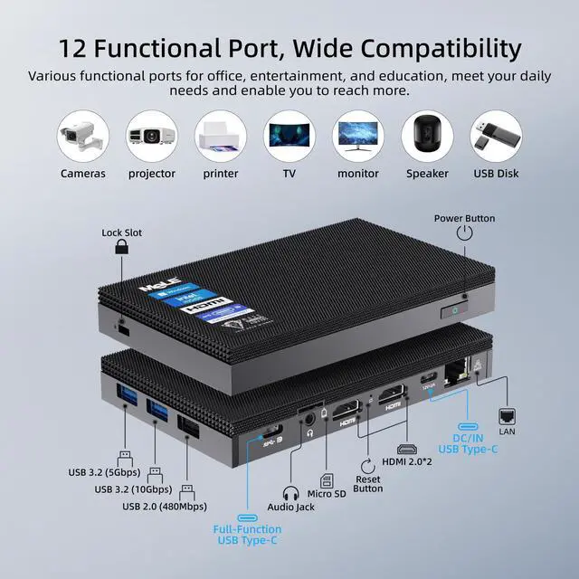 Alt view image 5 of 5 - MeLE Mini PC Quieter 4C N100 NO OS Fanless Mini Computers, 8GB RAM, 128GB Storage, 2.4/5G Wi-Fi, Full-Functional USB-C, 4K Triple Display Desktop on Home, Office, Education, Astrophotography