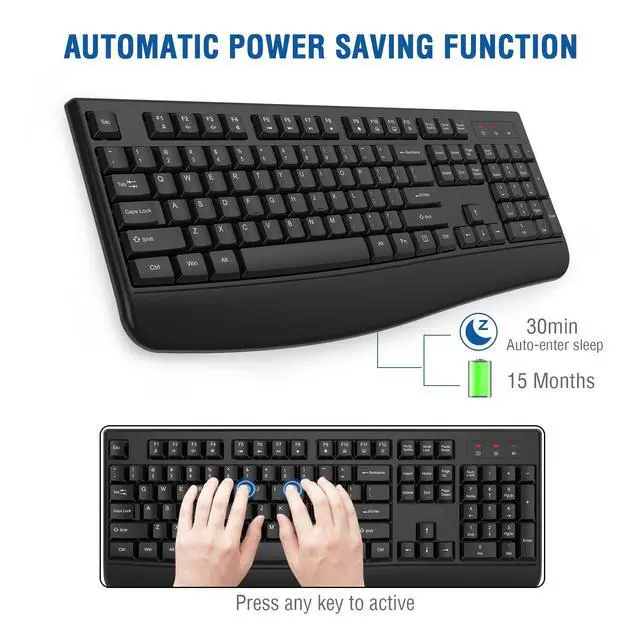 Alt view image 4 of 5 - EDJO Wireless Keyboard, 2.4G Ergonomic Full Size Wireless Computer Keyboard with Wrist Rest for Windows, Mac OS Desktop/Laptop/PCBlack