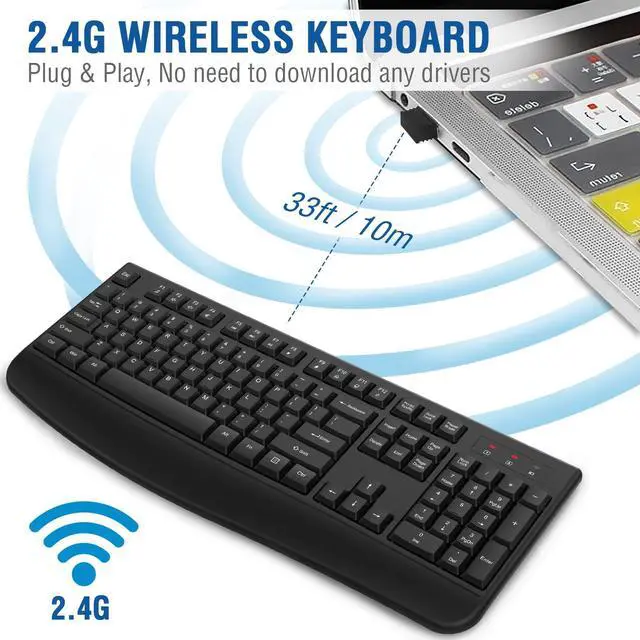 Alt view image 3 of 5 - EDJO Wireless Keyboard, 2.4G Ergonomic Full Size Wireless Computer Keyboard with Wrist Rest for Windows, Mac OS Desktop/Laptop/PCBlack