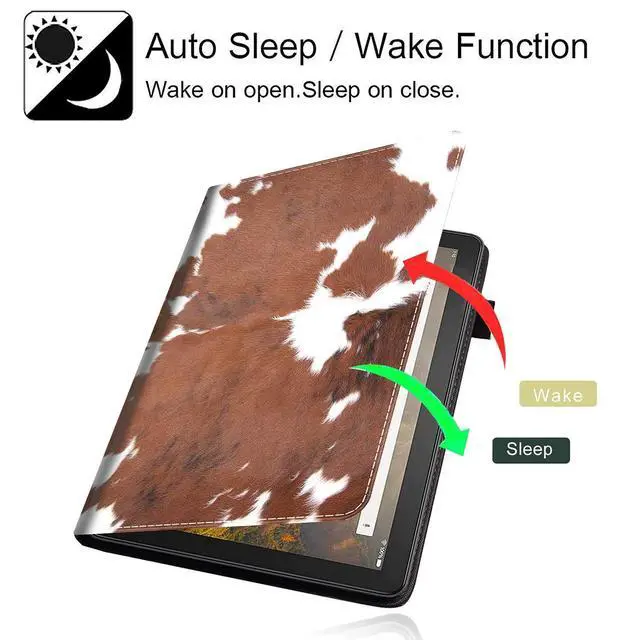 Alt view image 4 of 5 - Case for All Amazon Kindle Fire 7 Tablet (9th/7th/5th Generation, 2019/2017/2015 Version) 7 inch, Multi-Angle View Adjustable Stand Auto Wake/Slee,Cowhide Farm Animal Skin Leopard Brown Cow
